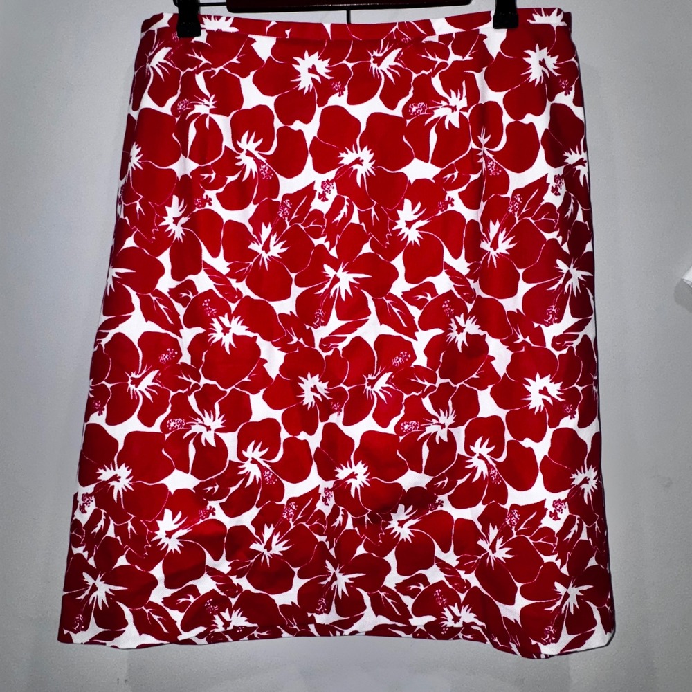 Talbots Women's Size 14W Red White Hibiscus Floral A-Line Skirt Knee Length - Picture 5 of 10